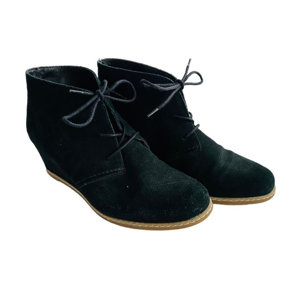 Bjorndal Wedge Heel Suede Leather Chukka Bootie Shoes 9 Black Wedges EUC